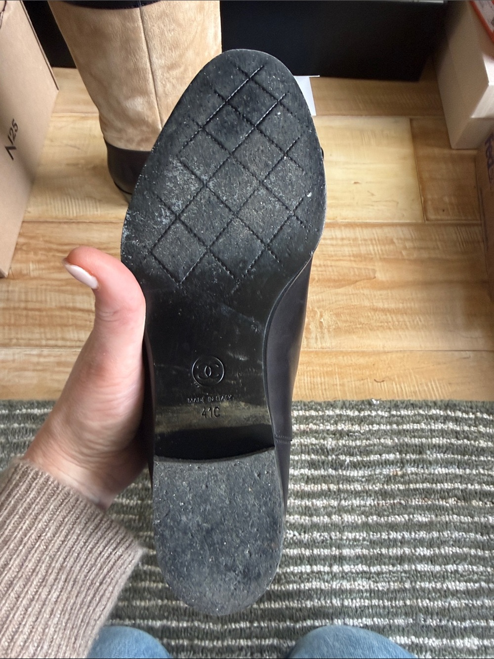 CHANEL Two-Tone Black Leather and Beige Suede Mid-Calf Lace-Up Boots - Picture 8 of 14